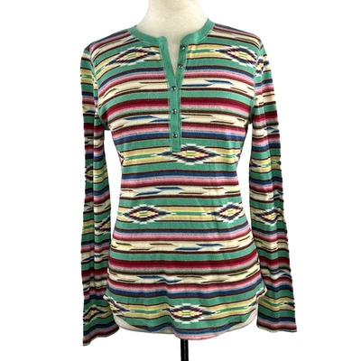 Ralph Lauren Chaps Talla M Azteca South Western Térmico Henley Top 100% Algodón Boho Foto 1 de 4