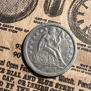 Moneda de diez centavos libertad sentada 1853-O, flechas, grado superior edición como nueva de Nueva Orleans - Imagen 1 de 12