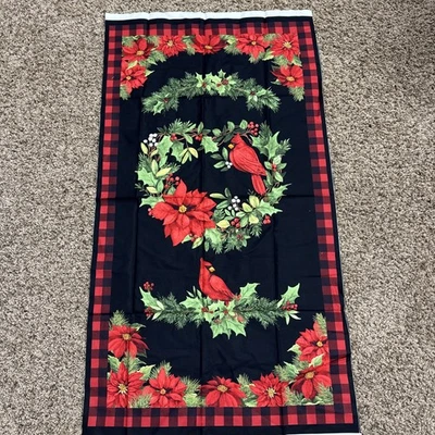 Seasons of Heart Panel Quilting Cotton Susan Winget Red Buffalo Plaid Cardinal - Image 1 of 4