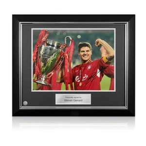 Steven Gerrard signiertes Liverpool Fußball Foto: 2005 UCL Gewinner. Deluxe Rahmen - Bild 1 von 4