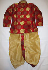 Boys Silk Dhoti Kurta  Dress Set Traditional Indian  Ethnic - Red/Gold -Sz 4