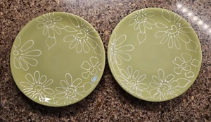 Pier One Pier 1 Platos 8" Flores Verde Blanco Ensalada Pequeño Postre Lote de 2 - Imagen 1 de 7