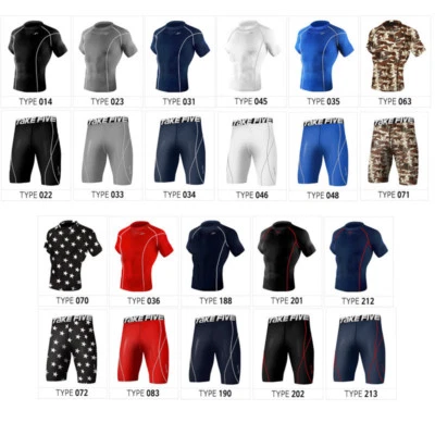 Take Five Mens Skin Tight Compression Base Layer T Shirts Pants Set  - Image 1 of 4