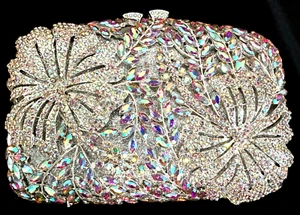 Neu Silber mit schillernden Kristall Blumen Abend Clutch Handtasche-passt iPhone - Bild 1 von 5