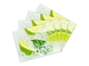Placemats / Glass Cutting Boards Set of 4 Size 40x30cm /each Lime Ice Cubes - Picture 1 of 4