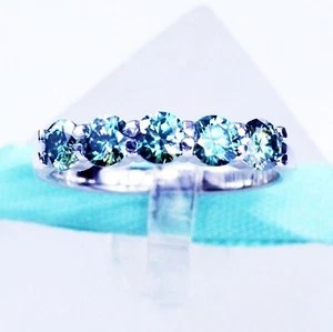 4MM Greenish Blue Moissanite Wedding Band, 925 Sterling Silver Total 1.25Carat - Picture 1 of 6