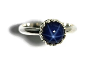 Blue Star Sapphire Ring Engagement 925 Sterling Silver Rings For Her - Picture 1 of 4