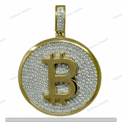 14K 镀黄金 1.20 克拉莫桑石比特币货币男式小饰品吊坠 — 第 1/4 张图片