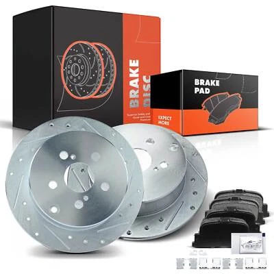 Rotores traseros perforados y ranurados y pastillas de freno de cerámica para Scion TC 2005 2006-2010 Foto 1 de 4