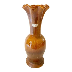 Vintage Royal Haeger Dundee IL Brown Drip Glaze Ceramic Ruffled Top Flower Vase - Picture 1 of 12