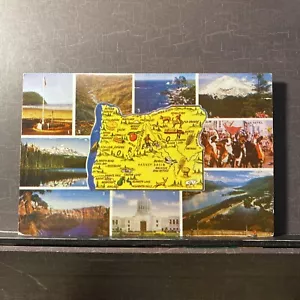 Stato dell'Oregon multivista con mappa inutilizzata pre-1980 cartolina CROMO UNP - Foto 1 di 3