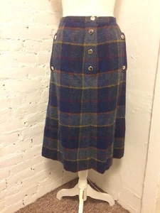 Courreges vintage 70s plaid wool skirt blue gold size 2 - Picture 1 of 7
