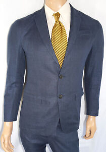 36R Empresa $895 2-Piece Unstructured Suit - Men Navy Linen Blend 32x30 Slim Fit