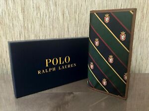Polo Ralph Lauren Soie Repp Cravate & Cuir Pliante Voyage Portefeuille Bnib Rare