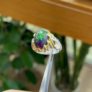 Einzigartiger natürlicher schwarzer Opal Herrenring, 925 massiv Sterlingsilber Handarbeit Ring - Bild 1 von 9