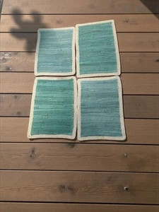 Umrandet 19 Zoll x 13 zoll Türkis Gewebtes Tischset (4er Set) Boho Chic Stil - Bild 1 von 3