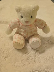 Seltener Nordstrom Baby N Layette Teddybär Rassel Plüsch 13 Zoll rosa & weiß Katzenmotiv - Bild 1 von 13