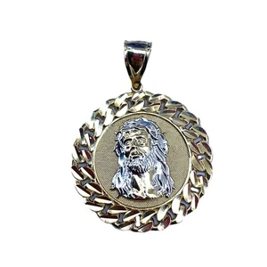 10k Two Tone Gold Round Jesus Cuban Link Edge Pendant 6.30g - Picture 1 of 4