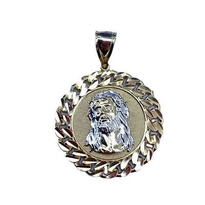 10k Two Tone Gold Round Jesus Cuban Link Edge Pendant 6.30g - Image 1 of 4