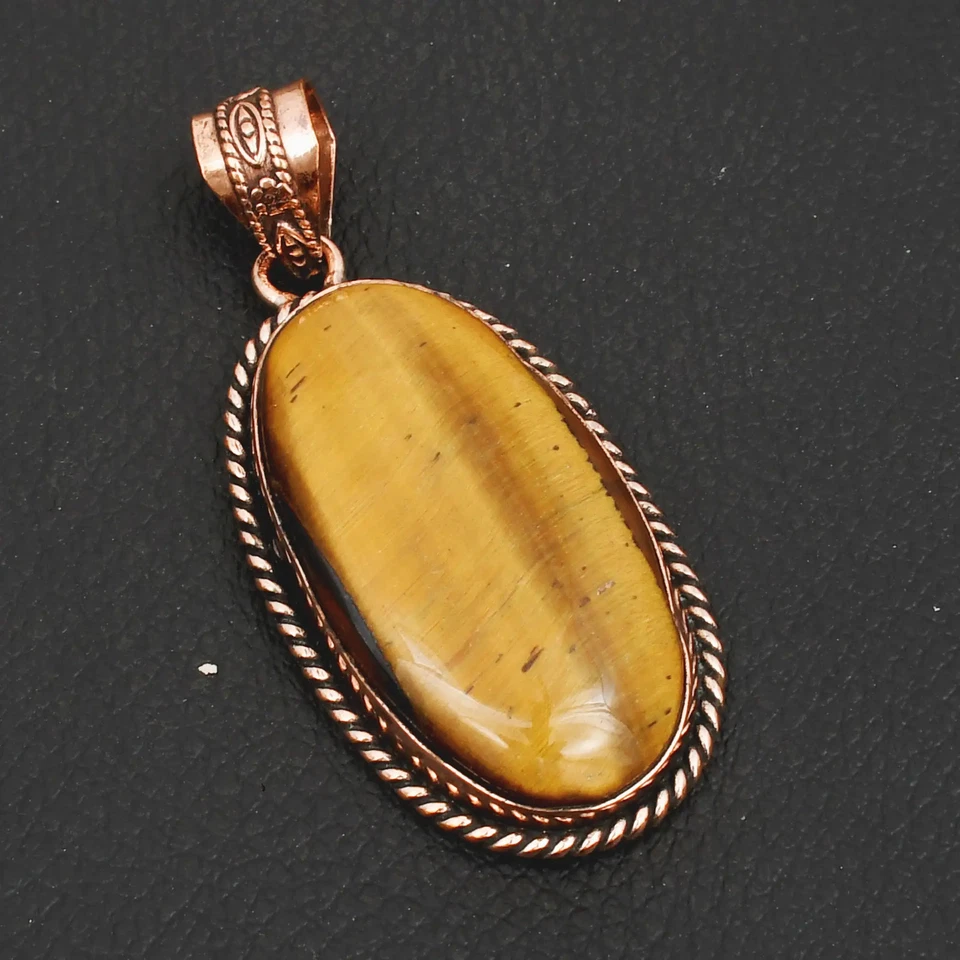 Joyería colgante étnica hecha a mano de cobre puro ojo de tigre 2,24" AP-37941 Foto 1 de 1