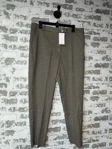 NWT! Mango MNG Pleated Dress Pants Brown Houndstooth Print Size 12 - Picture 1 of 4