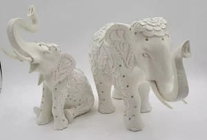 "Juego de 2 hermosas estatuillas de elefante de 9,5"" estatua blanca decoración del hogar pedrería" - Imagen 1 de 20