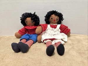 Pareja de muñecas de tela Ann & Andy Raggedy de colores o negros, cosidas en las caras - Imagen 1 de 6