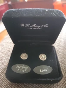 Macy's Beautiful Bridge Diamond Sterling Silver Stud Earrings, 1/10 c.t. t.w New - Picture 1 of 6