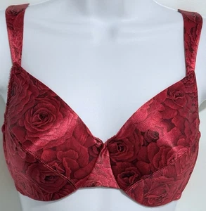 Gorgeous Red w/ Roses 36C VTG ❤️ VICTORIA’S SECRET Second SKIN Satin Bra - Picture 1 of 9