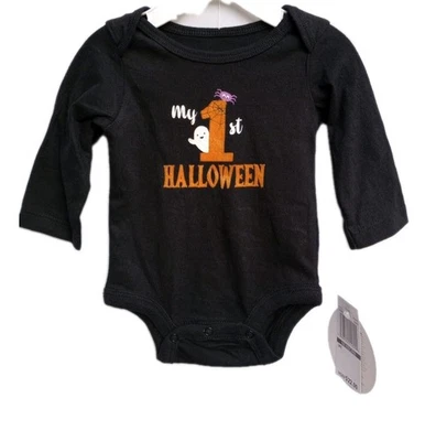 NWT Koala Kids Unisex Black Long Sleeve Bodysuit Newborn 100% Cotton Halloween - Image 1 of 4