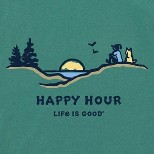 Small NWT Women's Life is Good Happy Hour Pines Dog  Green SS Crusher Vee - Foto 1 di 3