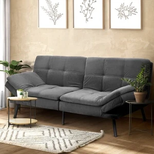 Oikiture Sofa Bed Futon Recliner Lounge Couch Convertible Polyester 3Seater Grey - Picture 1 of 10