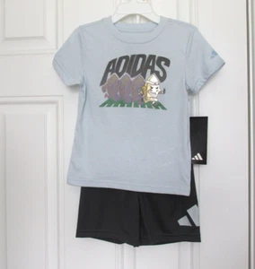 NEW LITTLE BOYS ADIDAS ESSENTIAL HALO BLUE TEE T SHIRT & SHORTS SET SZ 6 7 $38 - Picture 1 of 11