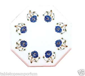 1'x1' Marble End Coffee Table Top Lapis Mosaic Floral Inlay Occasional Decorate - Picture 1 of 9