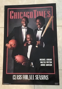 1988 Chicago Times Poster Michael Jordan Walter Payton Dawson Original Vintage - Picture 1 of 3