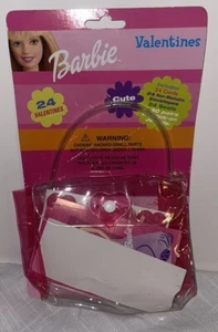 VTG Barbie Valentines Day Cards Stick On Jewels Clear Pink Purse 24 Cards NOS - Picture 1 of 6