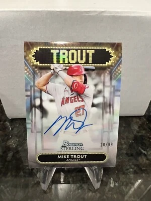 MIKE TROUT 2022 Bowman Sterling #28/99 ON CARD Auto REFRACTOR LA Angels MINT! SP - Image 1 of 2