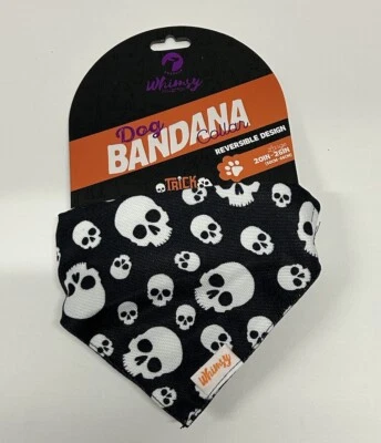 Doghaus Whimsy Halloween Skull Reversible Dog Collar Bandana Sz L  20”-26” -New! - Image 1 of 4