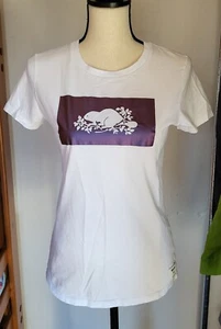 Roots XS Canada T-Shirt Womens White/Metallic Beaver Logo -Slim- - Picture 1 of 9