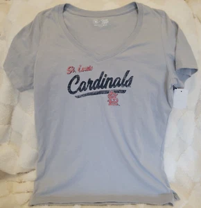 MLB Genuine Merchandise Womens St. Louis Cardinals Gray V Neck T Shirt L New - Picture 1 of 3