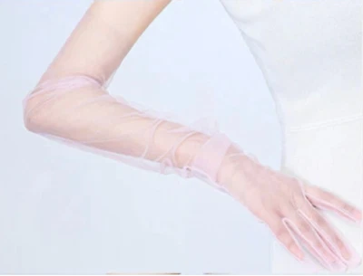 Guantes de tul de 27 pulgadas, guantes de boda transparentes, guantes de fiesta de ópera hasta el codo Foto 1 de 4