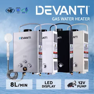 Devanti Gas Hot Water Heater Portable Shower Pump Camping LPG Caravan Outdoor - Picture 1 of 99