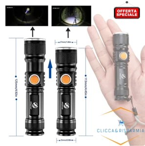 MINI TORCIA LE-020 TATTICA /MILITARE LED RICARICABILE USB CREE T6 TORCIA LED - Foto 1 di 8