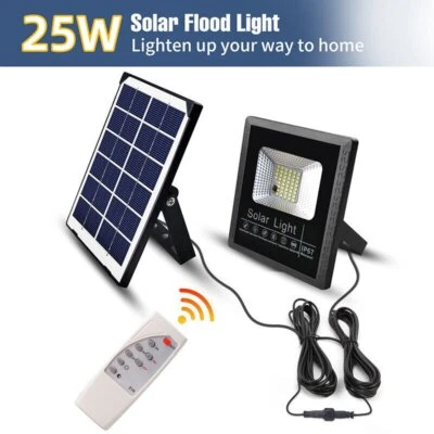 25W Solar Flood Light Security Wall Street Yard Outdoor Lamp w/ Timing Remote - Image 1 of 4