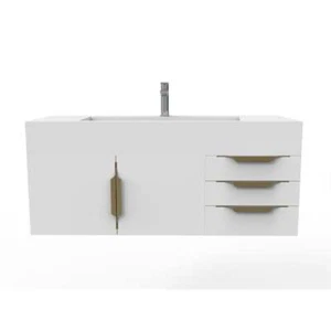 Nile 48" White Wood Floating Vanity with White Top and Gold Trim - Picture 1 of 8