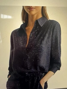 Reiss Women’s long Shirt top Matilda Embellished Dark Blue Size 14 NWT RRP £168 - Picture 1 of 7