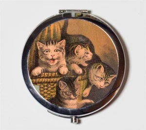 Four Storybook Cats Cat Compact Mirror Make Up Pocket Mirror Cosmetics - Picture 1 of 2