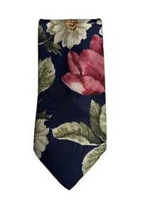 Vintage Gianno Italian Import Floral Necktie Made In USA Navy With Pink & Cream - Picture 1 of 6