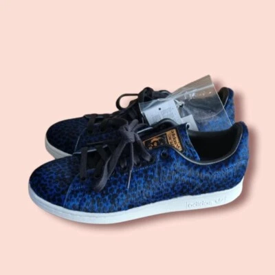 Adidas Stan Smith Blue/black Leopard Print Pony Hair Trainers Sz 5.5 Bnwt - Image 1 of 4