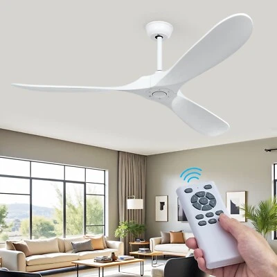 HUMHOLD 60" Wood Ceiling Fan with Light Remote Control 6-Speed White Reversible - Image 1 of 4